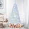 Pre-Lit White Artificial Christmas Tree with Iridescent Leaves-7 ft